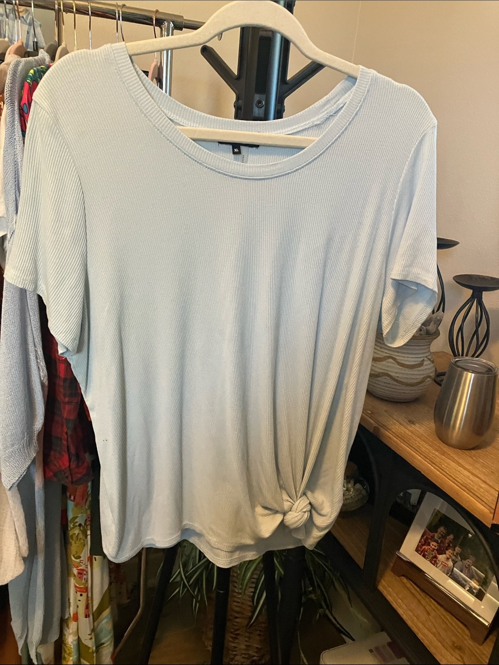 1. State Light Blue Short Sleeve Knot Front Tee